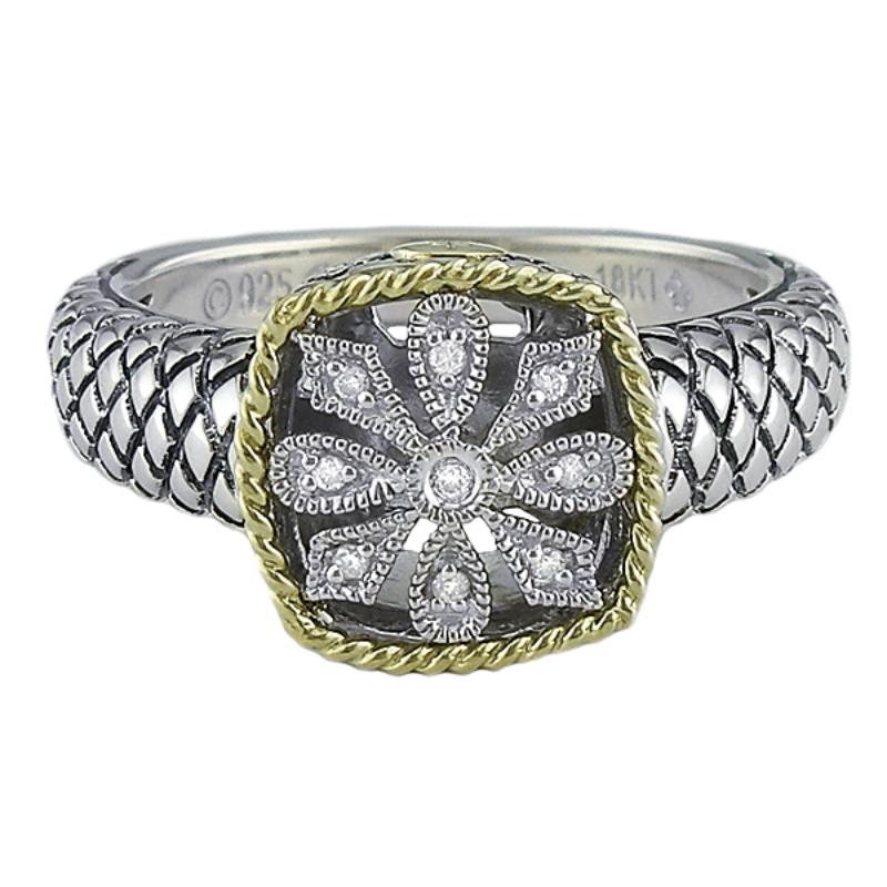 18K/Silver Dia Antique Square Ring
