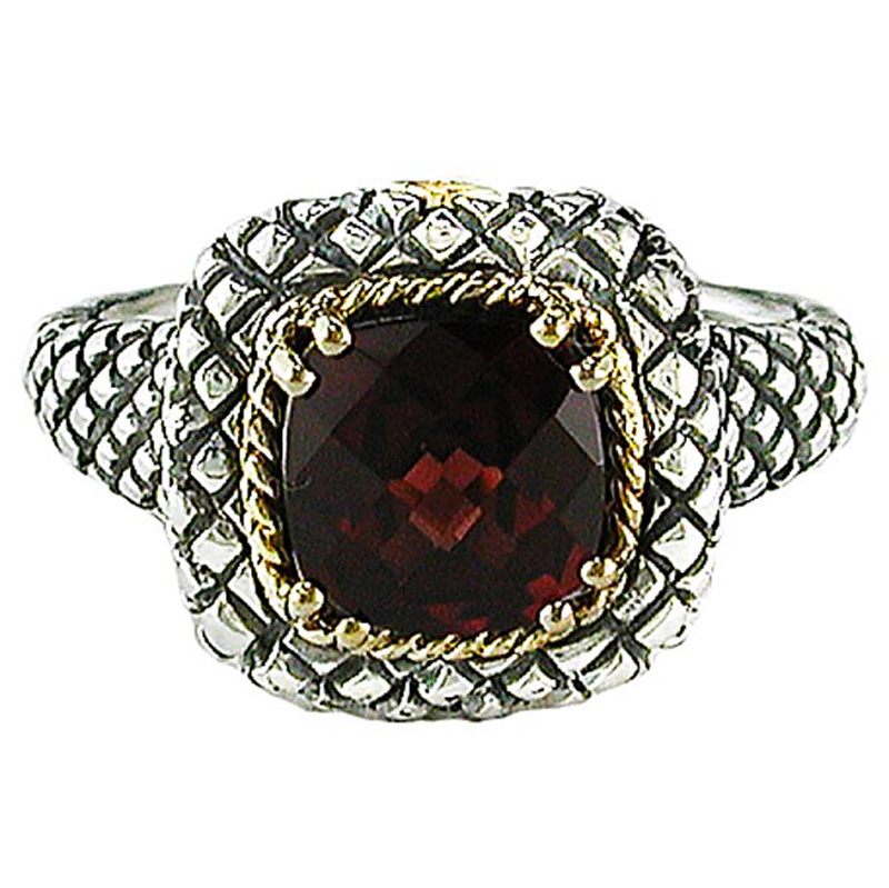 18K/Silv 8M Cush Garnet Ring