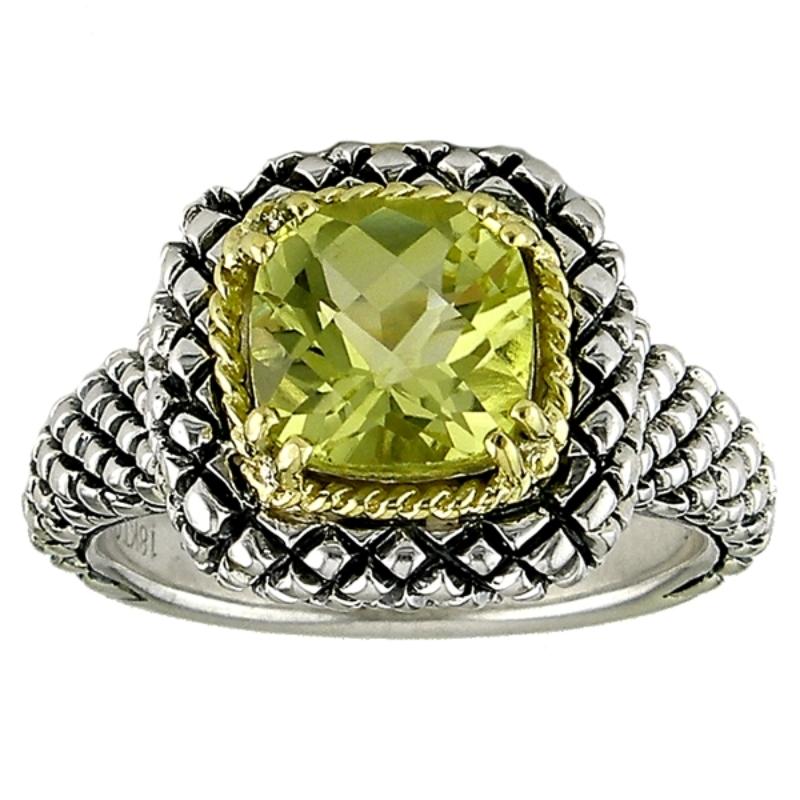 18K/Silv 8M Cush Lemon Quartz Ring