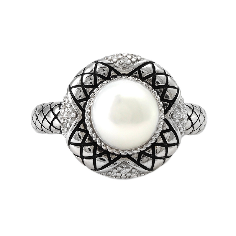 Silver Pearl/Diamond Ring