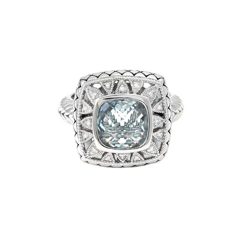Silver Diamond/Blue Topaz Ring