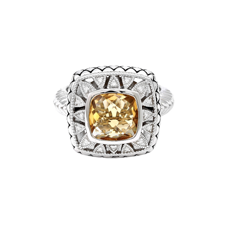Silver Diamond/Citrine Ring