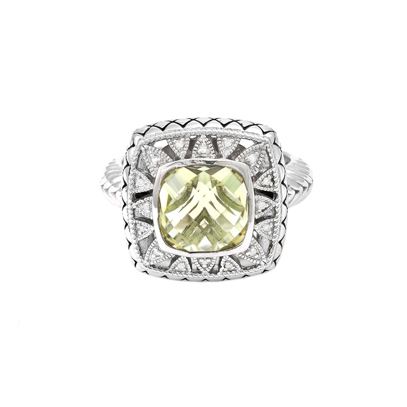 Silver Diamond/Lemon Topaz Ring