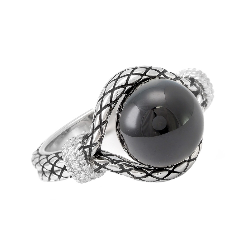 Silver Onyx/Diamond Ring