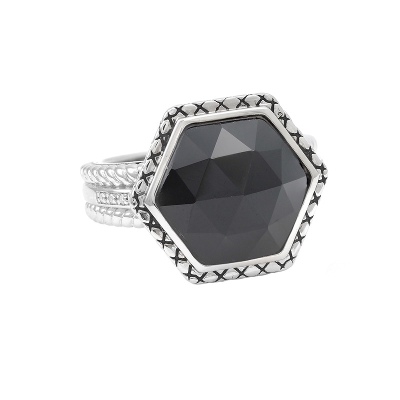 Silver Onyx/Diamond Ring