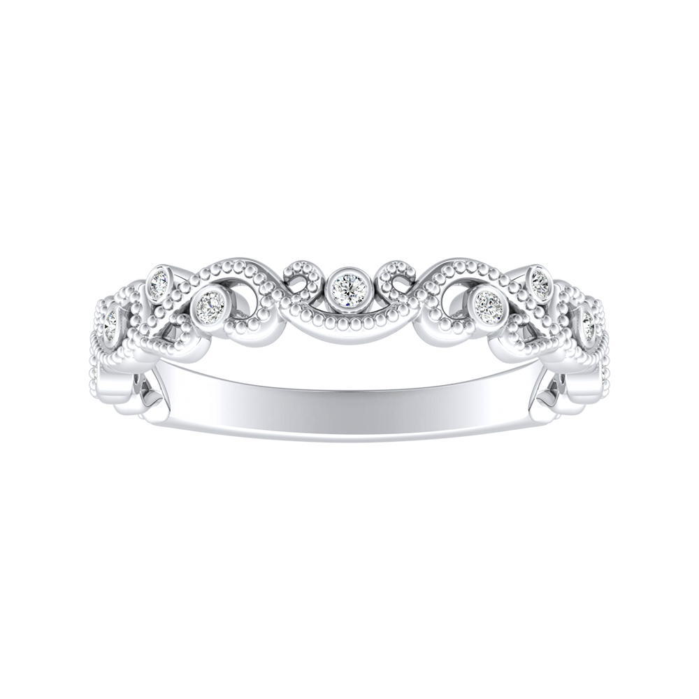 Floral Milgrain Lab Grown Diamond Wedding Ring in 14K White Gold