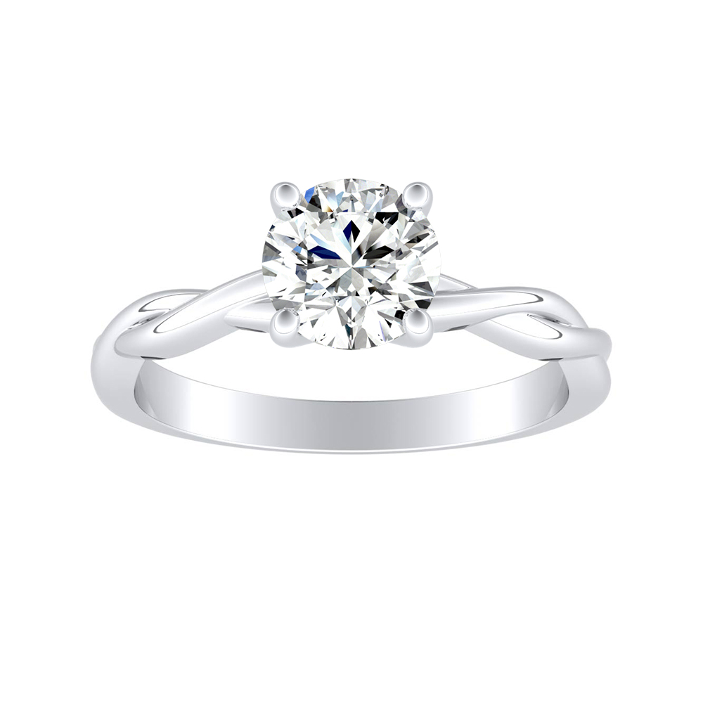 1.00 ct. Center Round Lab Grown Twisted Solitaire Diamond Engagement Ring in 14K White Gold