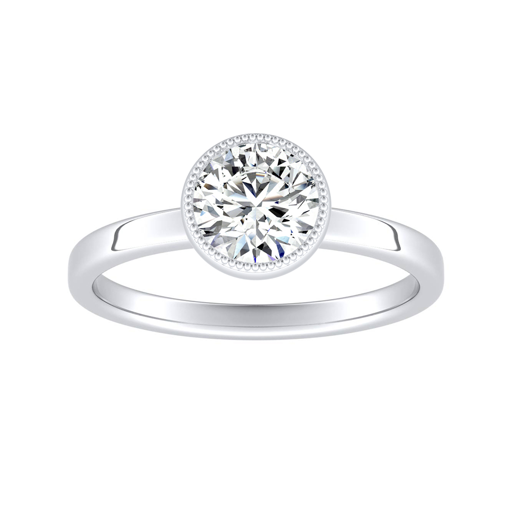 Solitaire Round Lab Grown Diamond Engagement Ring 1.00 ct. Center in 14K White Gold