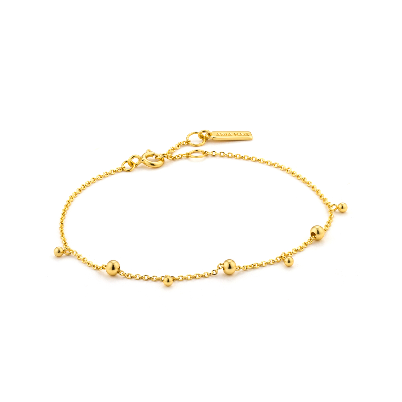 ANIA HAIE STERLING SILVER GOLD PLATED MODERN DROP BALLS BRACELET