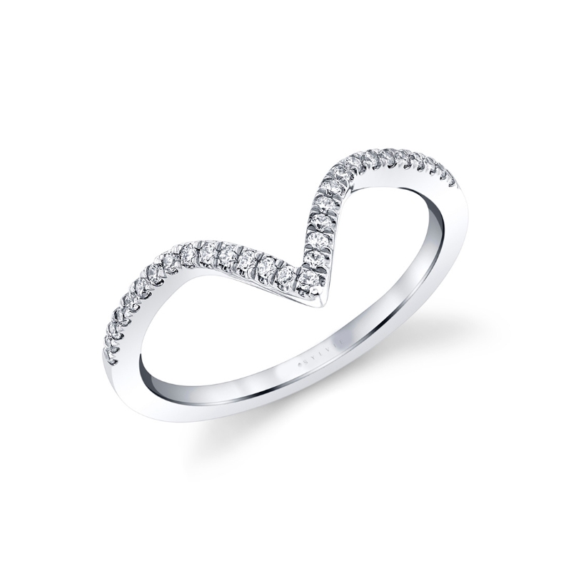 Curved Chevron Diamond Wedding Band