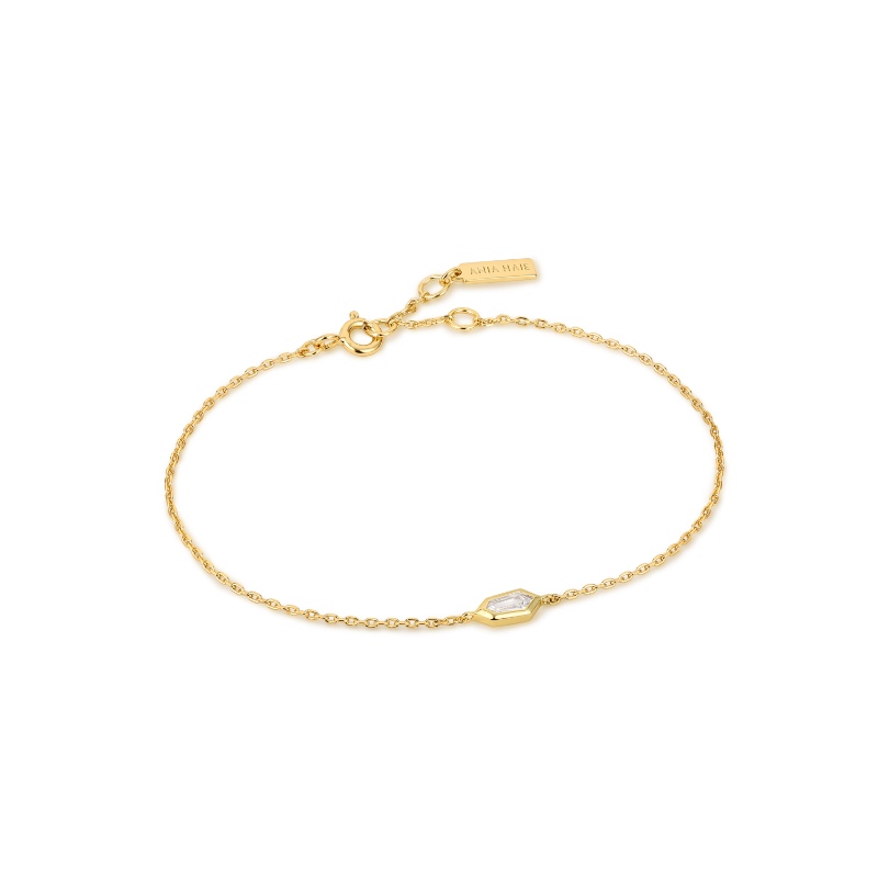 ANIA HAIE 14K GOLD PLATED ON STERLING SILVER SPARKLE EMBLEM CHAIN BRACELET
