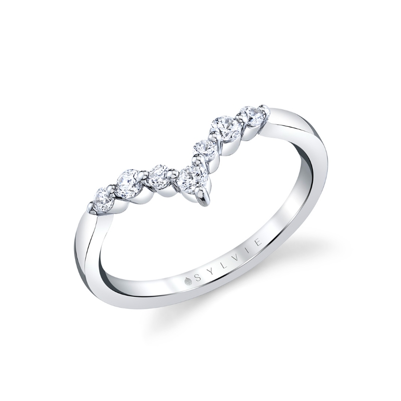 Wide Curved Round Diamond Wedding Band