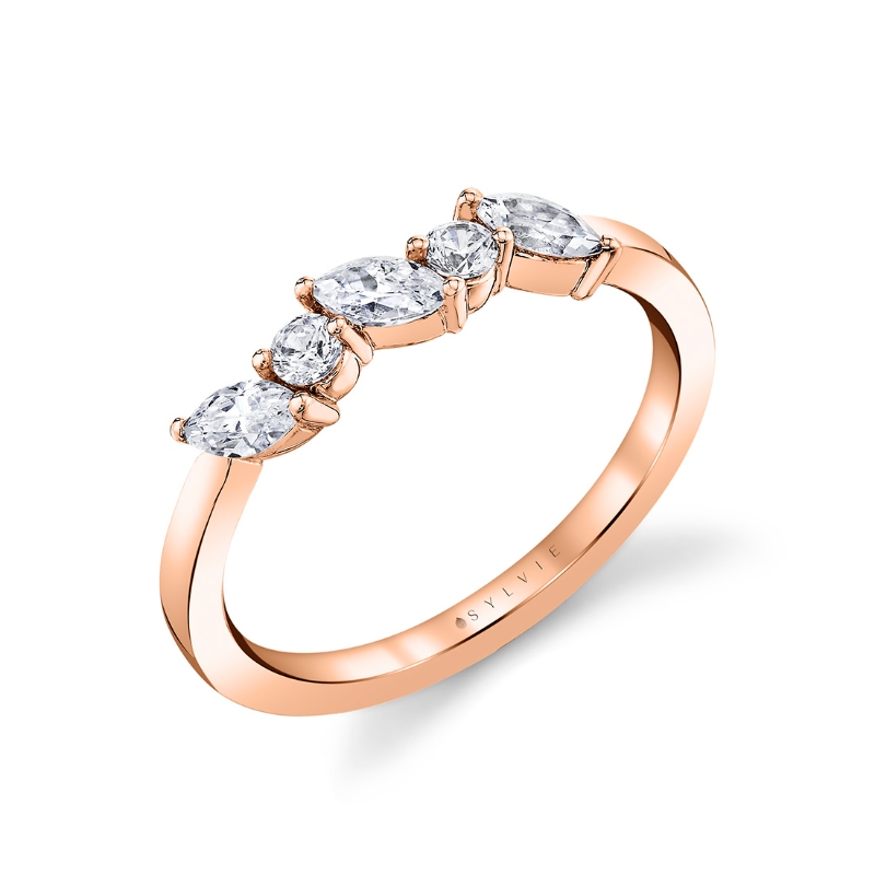 Marquise and Round Slanted Wedding Ring