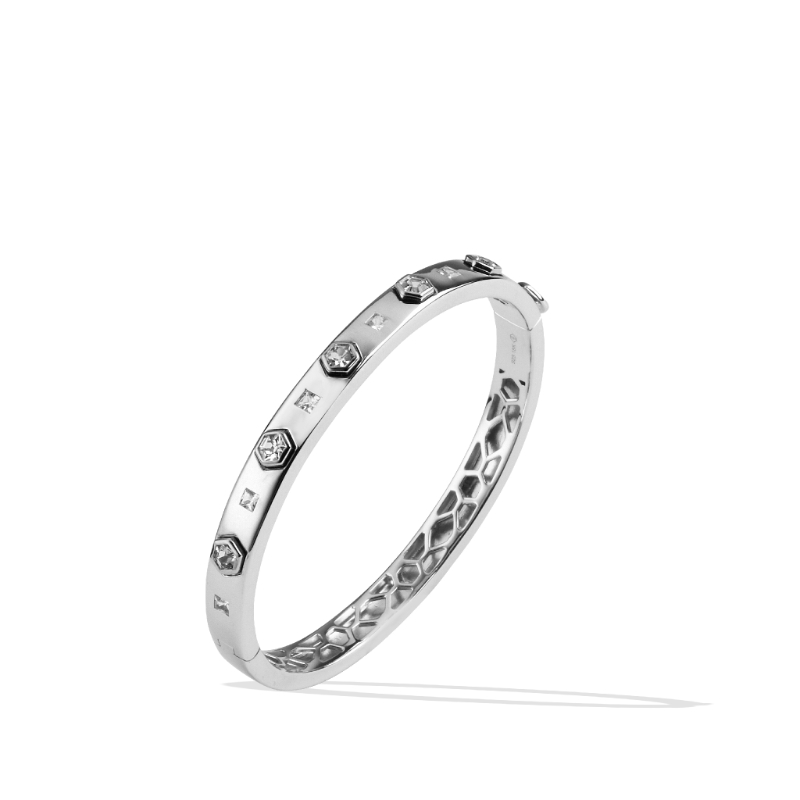 Sterling Silver White Sapphire 
Modern Love Bangle Bracelet