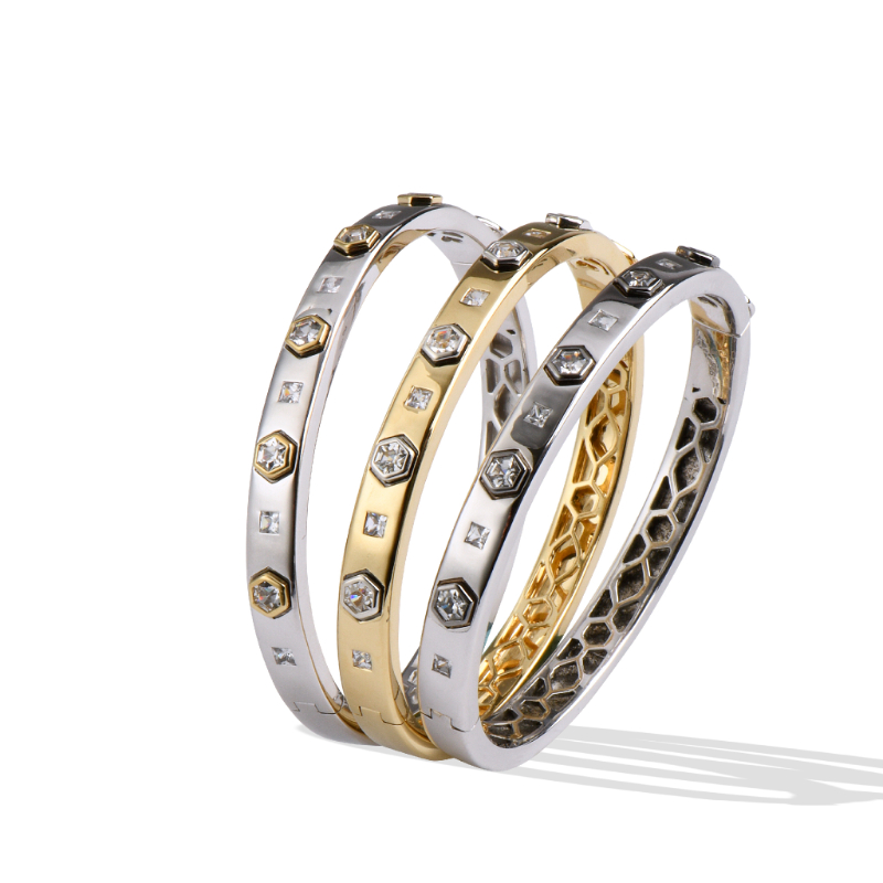 Sterling Silver White Sapphire 
Modern Love Bangle Bracelet