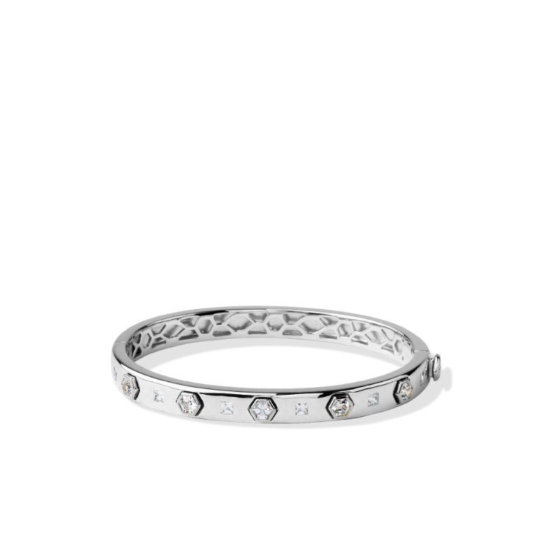 Sterling Silver White Sapphire 
Modern Love Bangle Bracelet