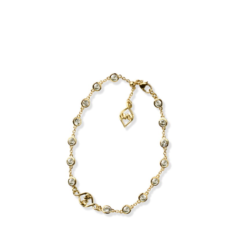 14K Solid Gold White Sapphire Woven Hearts Bracelet