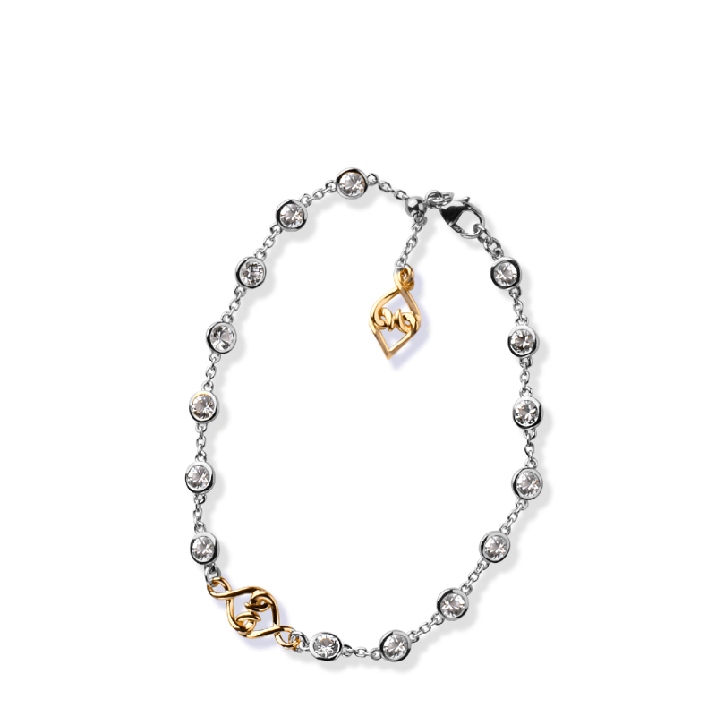 Sterling Silver 18K Solid Gold White Sapphire Woven Hearts Bracelet