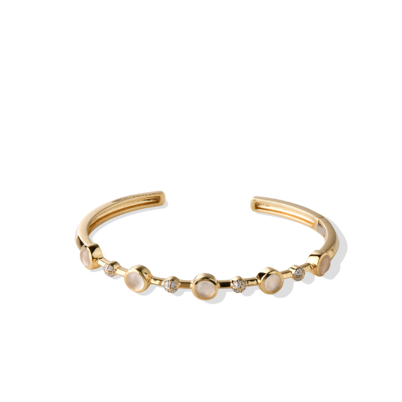 14K Solid Gold Natural White Diamond Ethiopian Opal Bangle Bracelet