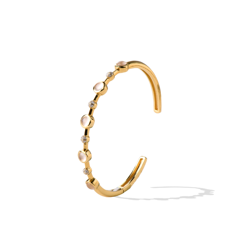 18K Solid Gold Natural White Diamond Ethiopian Opal Bangle Bracelet
