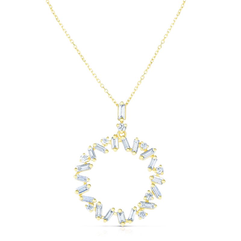 Baguette and Round Diamond Circle Pendant