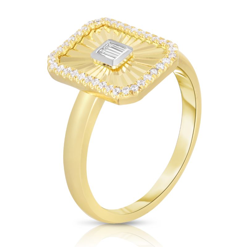 Fluted Baguette and Pave Diamond Ring