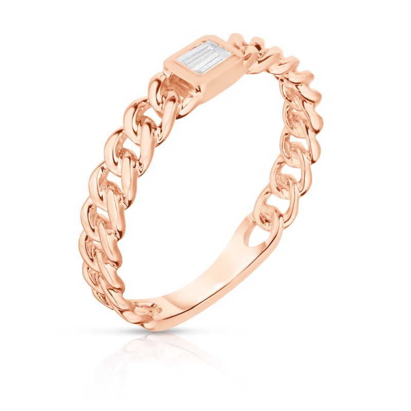 Bezel Set Baguette Diamond Curb Link Ring