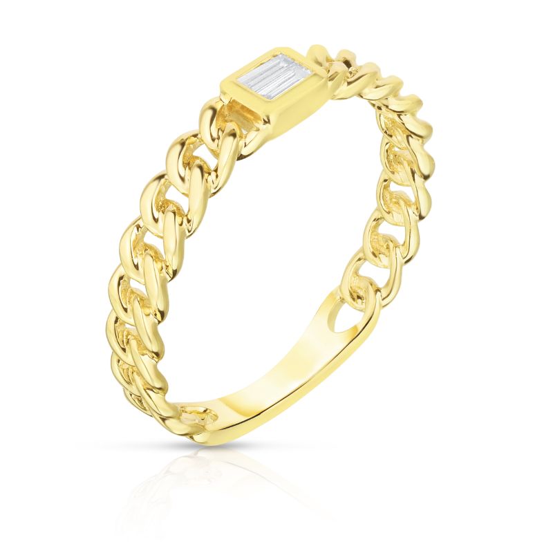 Bezel Set Baguette Diamond Curb Link Ring