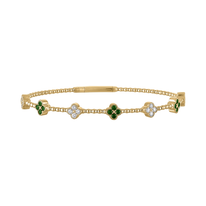 The Battery Park Emerald and Diamond Flower Bracelet in 14K Yellow Gold. 