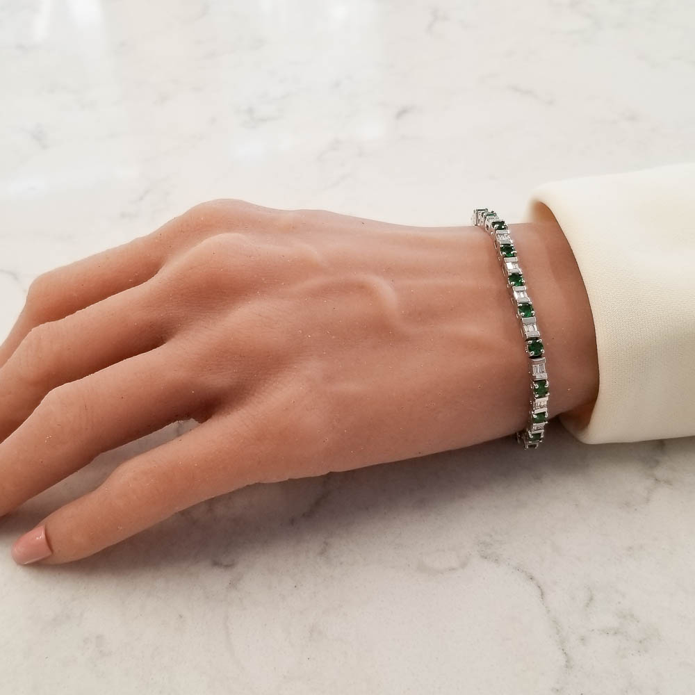 14K White Gold Tsavorite Gemstone Bracelet