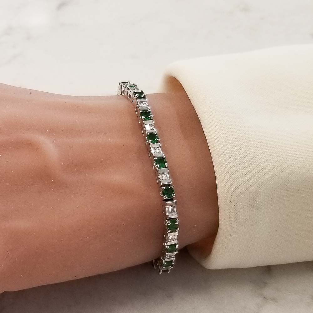 14K White Gold Tsavorite Gemstone Bracelet