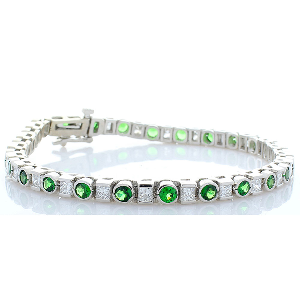 14K White Gold Tsavorite Gemstone Bracelet