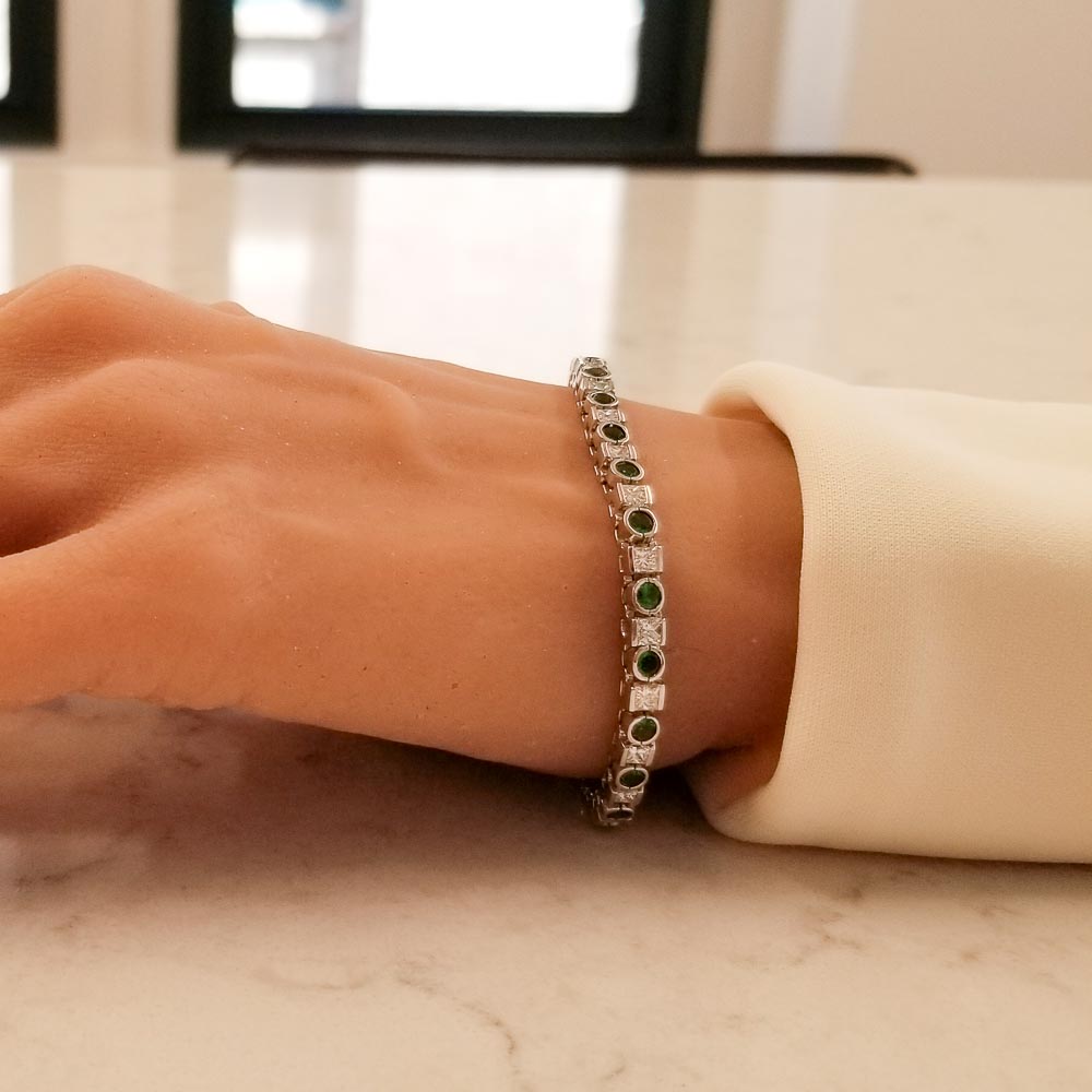 14K White Gold Tsavorite Gemstone Bracelet