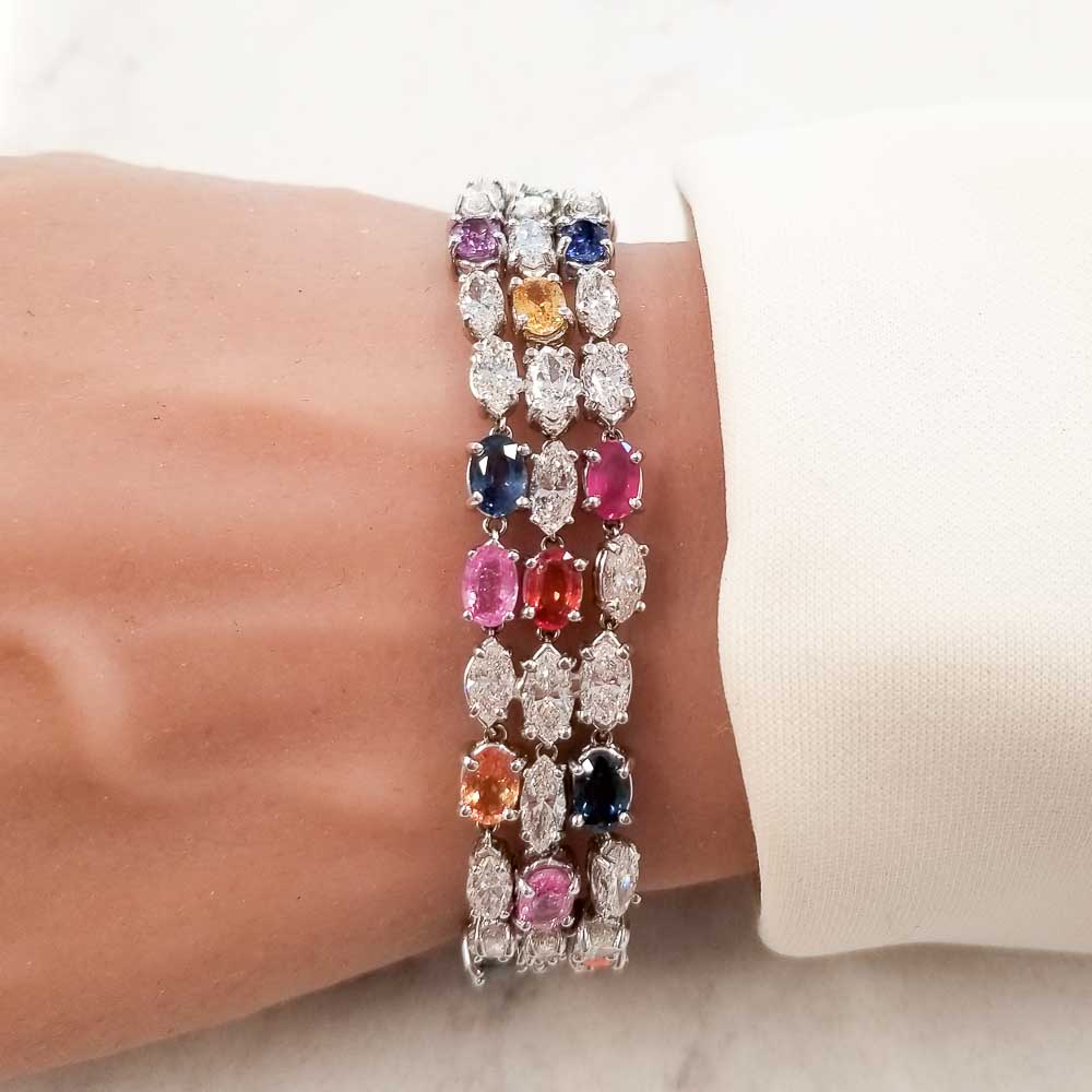 14K White Gold Sapphire Gemstone Bracelet