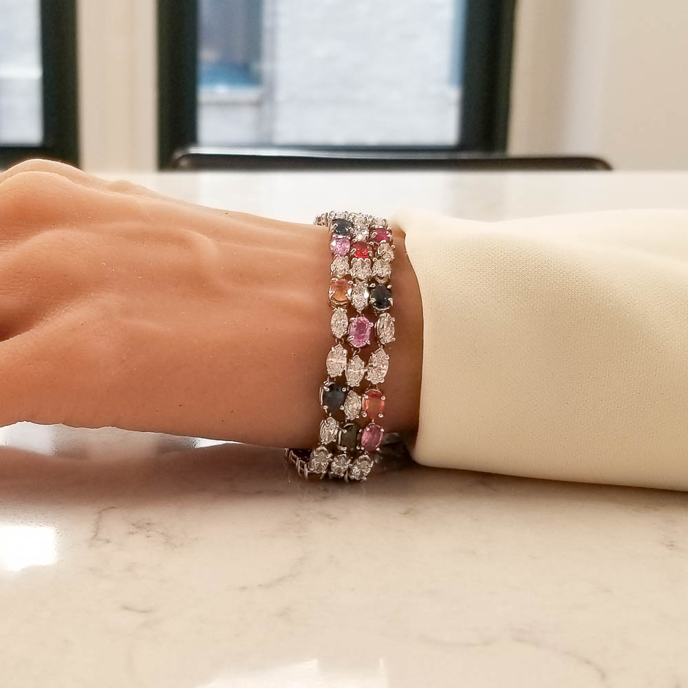 14K White Gold Sapphire Gemstone Bracelet