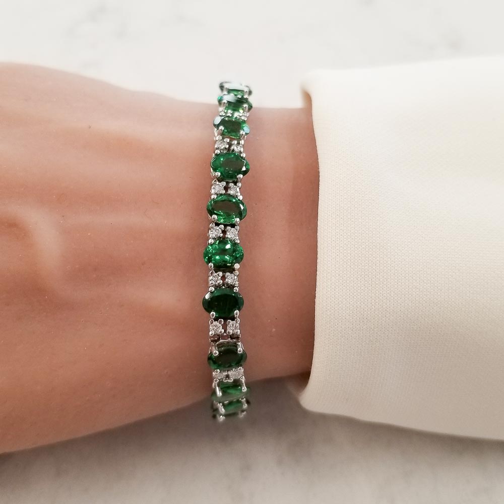 14K White Gold Tsavorite Gemstone Bracelet