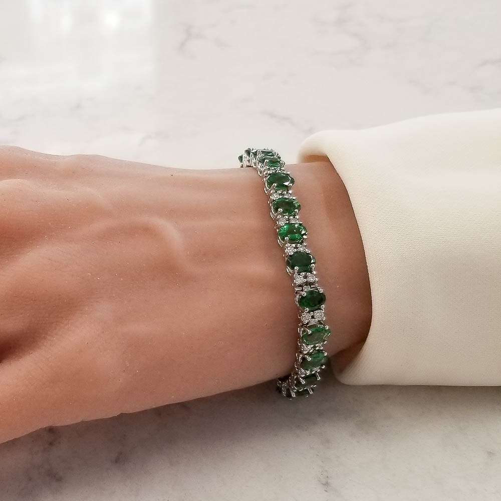 14K White Gold Tsavorite Gemstone Bracelet