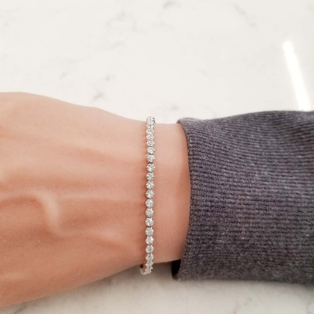 14K White Gold Diamond Gemstone Bracelet