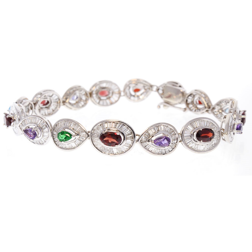 14K White Gold Diamond Gemstone Bracelet