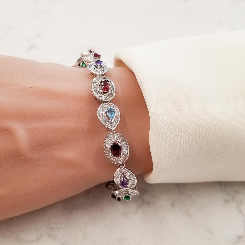 14K White Gold Diamond Gemstone Bracelet