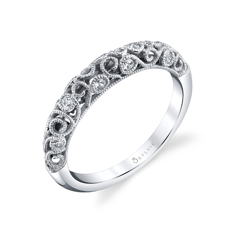Round Cut Modern Vintage Wedding Band with Milgrain Detail - Jacqueline