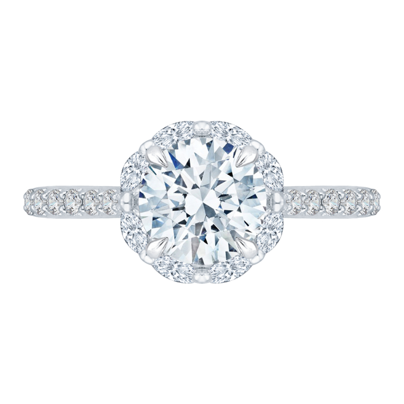 14K White Gold Round Cut Diamond Halo Engagement Ring (Semi-Mount)