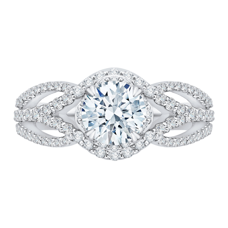 14K White Gold Round Diamond Engagement Ring with Split Shank (Semi-Mount)