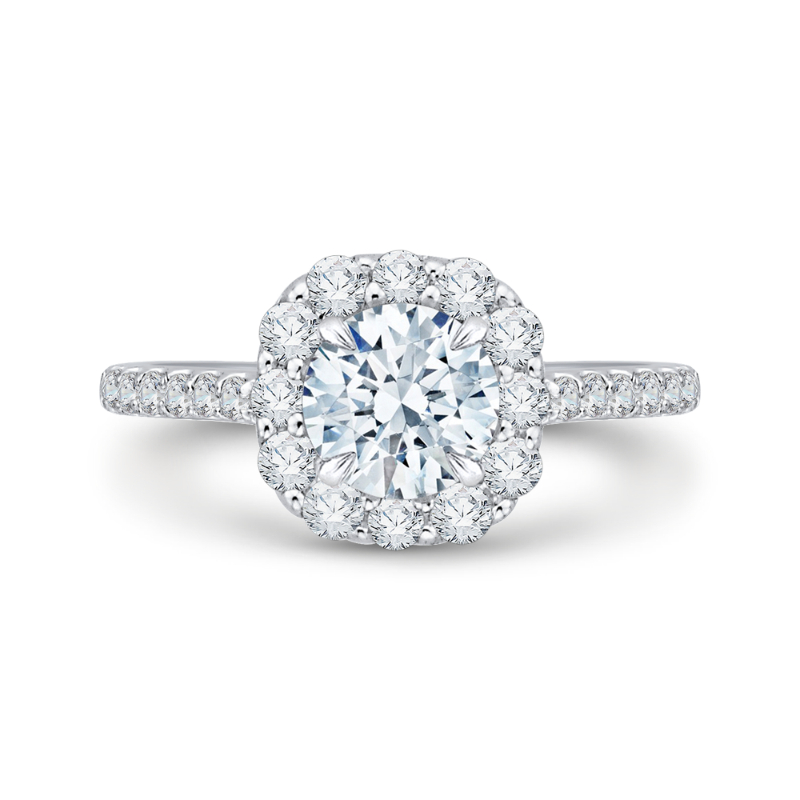Round Diamond Halo Engagement Ring In 14K White Gold (Semi-Mount)