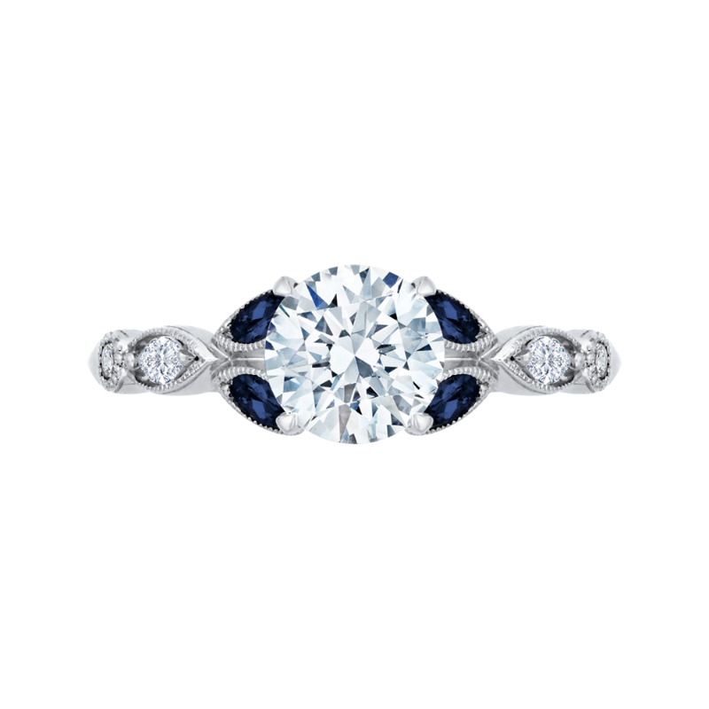 14K White Gold Round Diamond Engagement Ring with Sapphire (Semi-Mount)