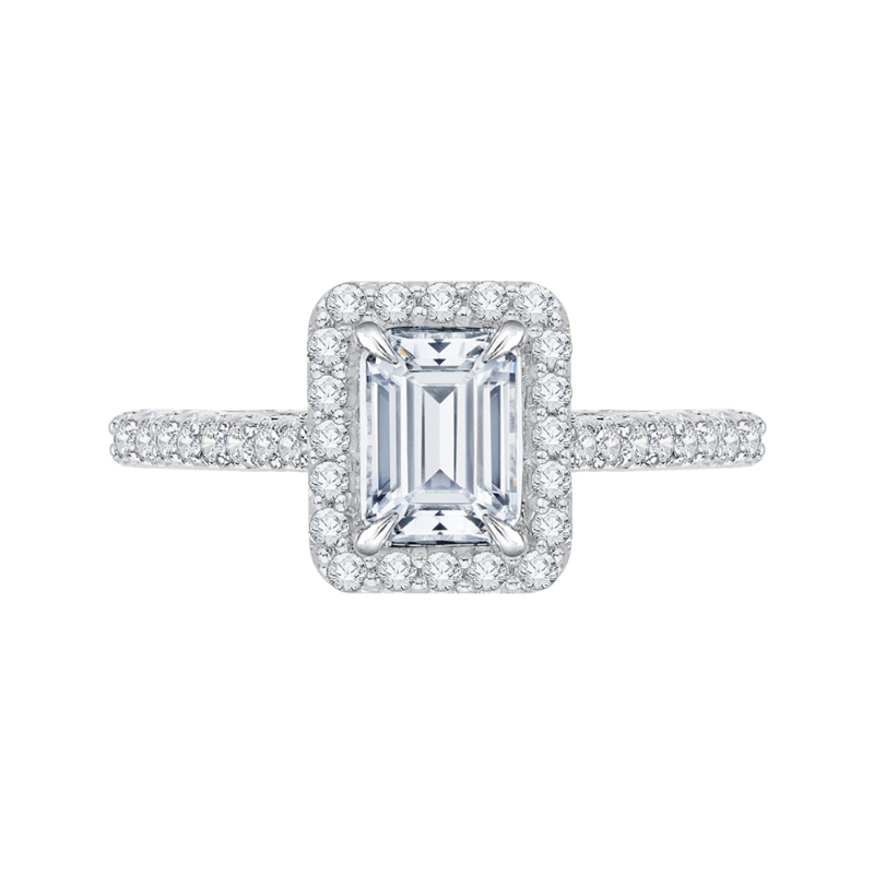 Emerald Cut Diamond Halo Engagement Ring In 14K White Gold (Semi-Mount)