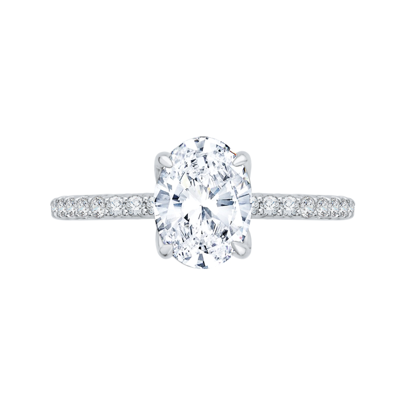 14K White Gold Oval Diamond Floral Engagement Ring (Semi-Mount)