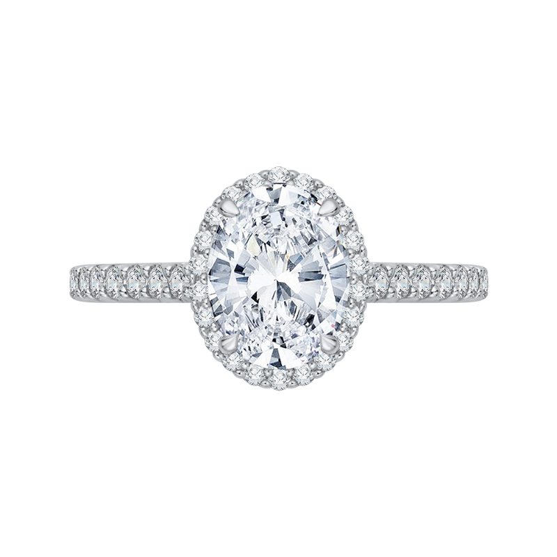 14K White Gold Oval Cut Diamond Halo Engagement Ring (Semi-Mount)