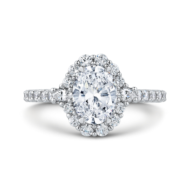 14K White Gold Oval Diamond Halo Engagement Ring (Semi-Mount)