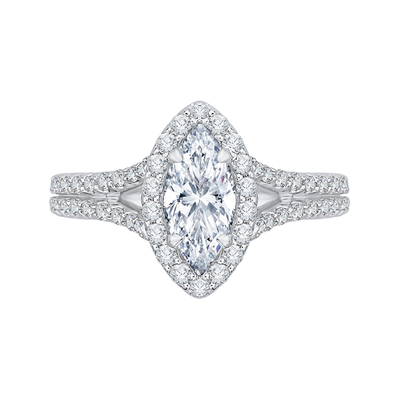 14K Two-Tone Gold Marquise Diamond Halo Vintage Engagement Ring with Split Shank (Semi-Mount)